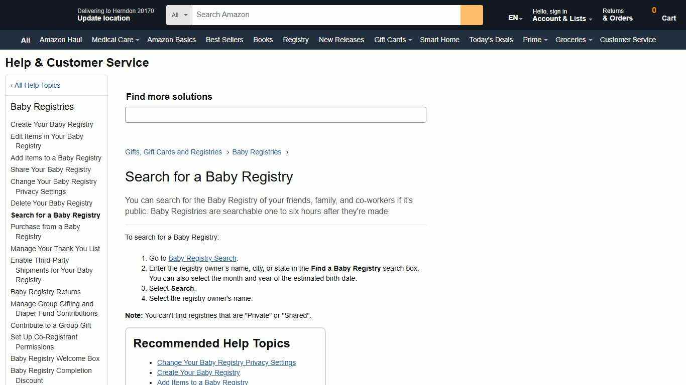 Search for a Baby Registry - Amazon Customer Service